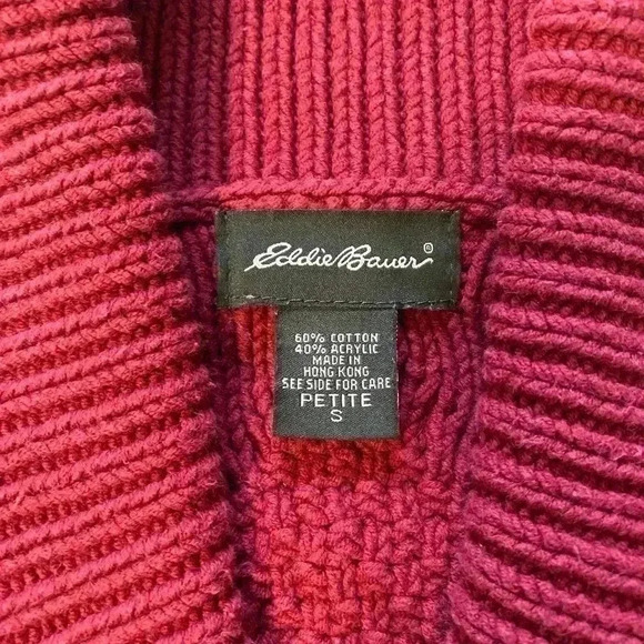 Vintage Eddie Bauer Womens Sweater Cable Knit‎ Red Fisherman Cowl V Neck Sz PS - Picture 3 of 11